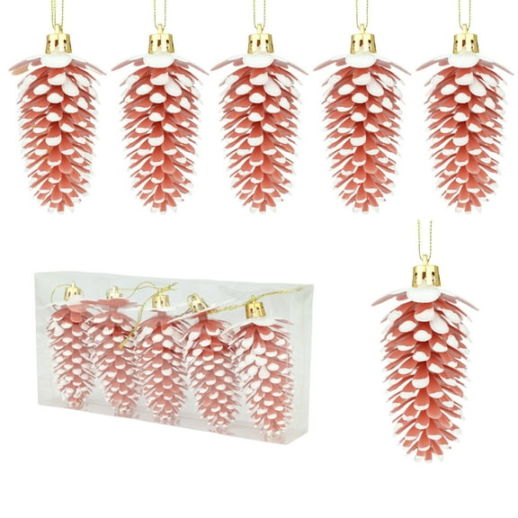 Mecorevxz 9cm 5Pcs Christmas Pinecone Fruit Plastic Christmas Tree Ornaments Suitable for Home Decor Hanging Tree Decorations,Christmas Gifts(Rose Gold)
