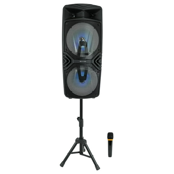 Technical Pro Dual 8" Rechargeable Backyard DJ Party Speaker System w/Stand Mic