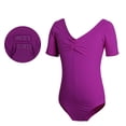 thumbnail image 4 of JAJAHO Girls Short Sleeve Leotard Ballet Dancewear Bodysuits For Kids 3-15 Years Ballerina Outfits V Neck Soft Leotards, 4 of 4