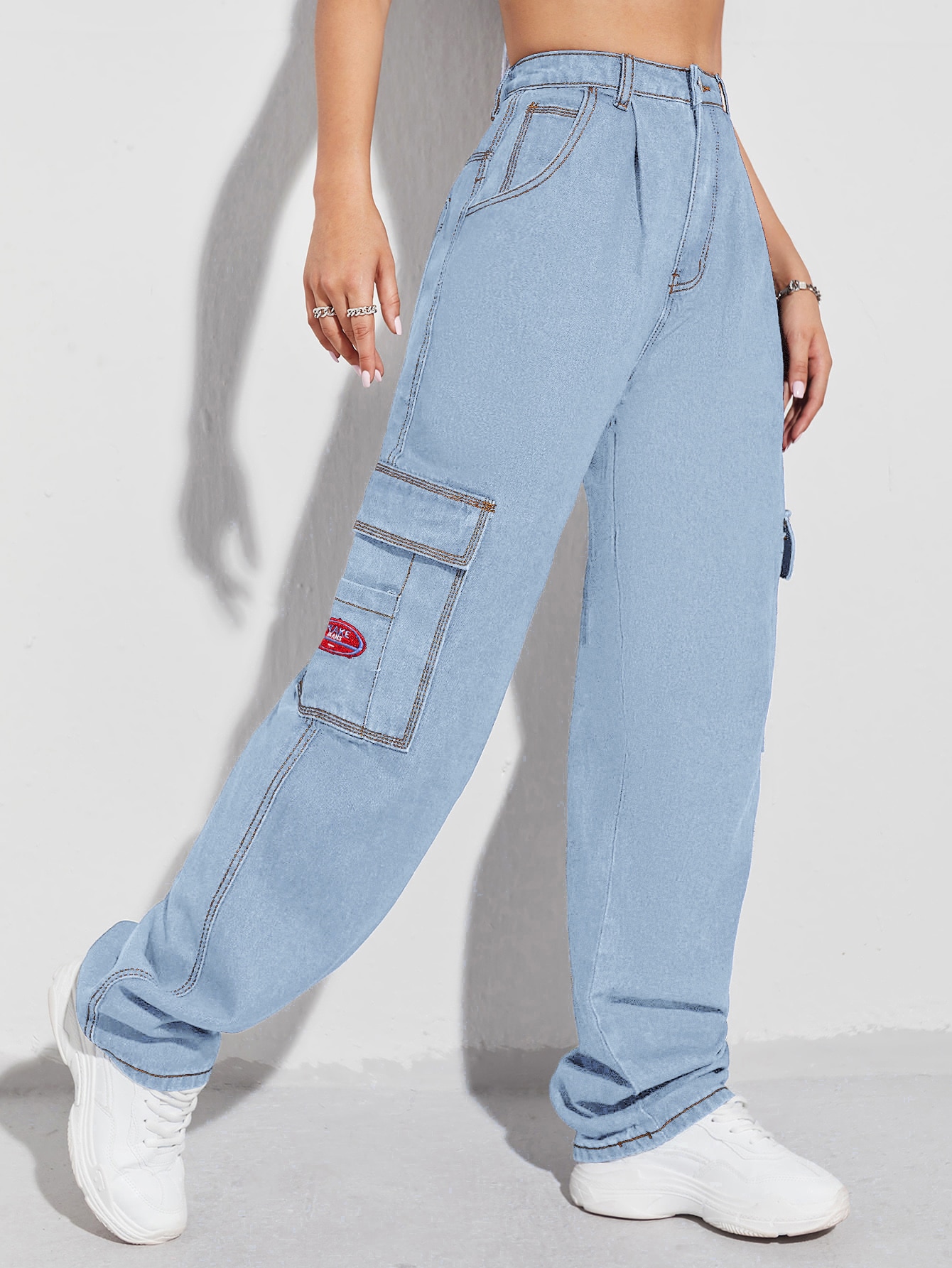 Women's Patched Detail Flap Pocket Wide 