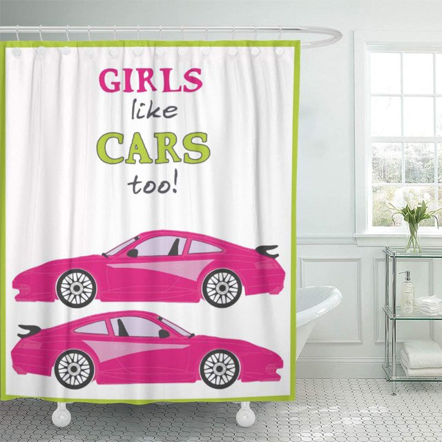 ABPHQTO Race Girls Like Cars Too Pink Cortina de ducha de dibujos animados 160x180 cm