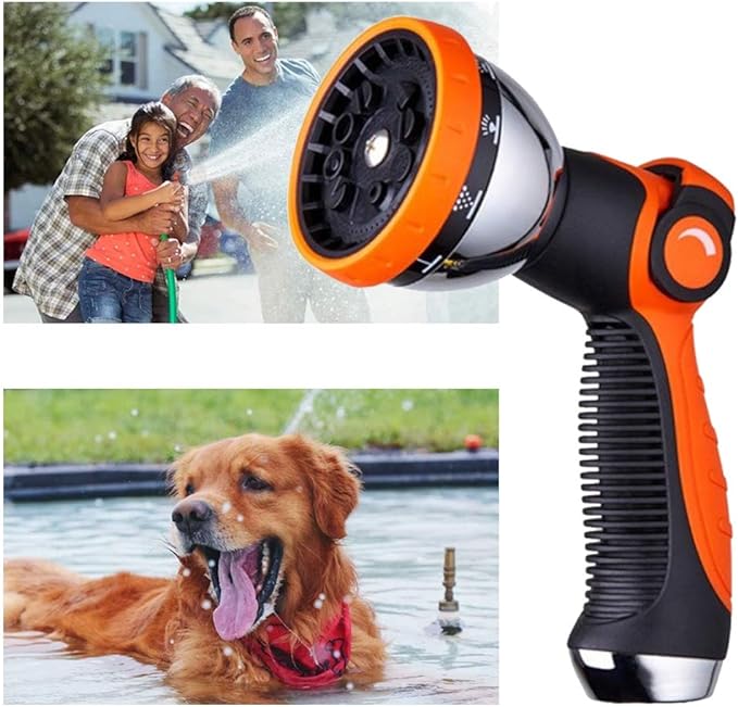 2-Pack Heavy Duty Metal Garden Hose Nozzle with Thumb Control, 10 Spray Patterns for Watering Plants, Car Washing, Pet Showering and Cleaning Orange