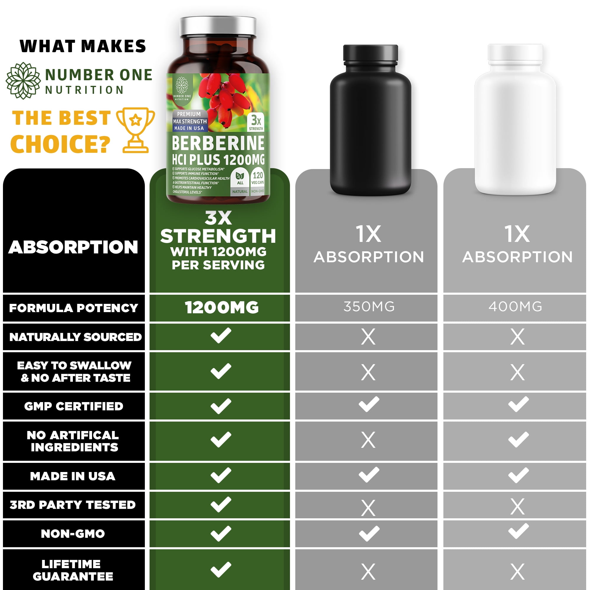 N1N Premium Berberine Plus to Support Anti-Aging, Cellular Health, Energy and Digestion, 120 Caps