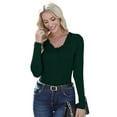 thumbnail image 2 of Womens Fall Clothes Long Sleeve Shirts Scoop Neck Ribbed Knit Slim Fitted Trendy Casual Tops Dark Green M, 2 of 9