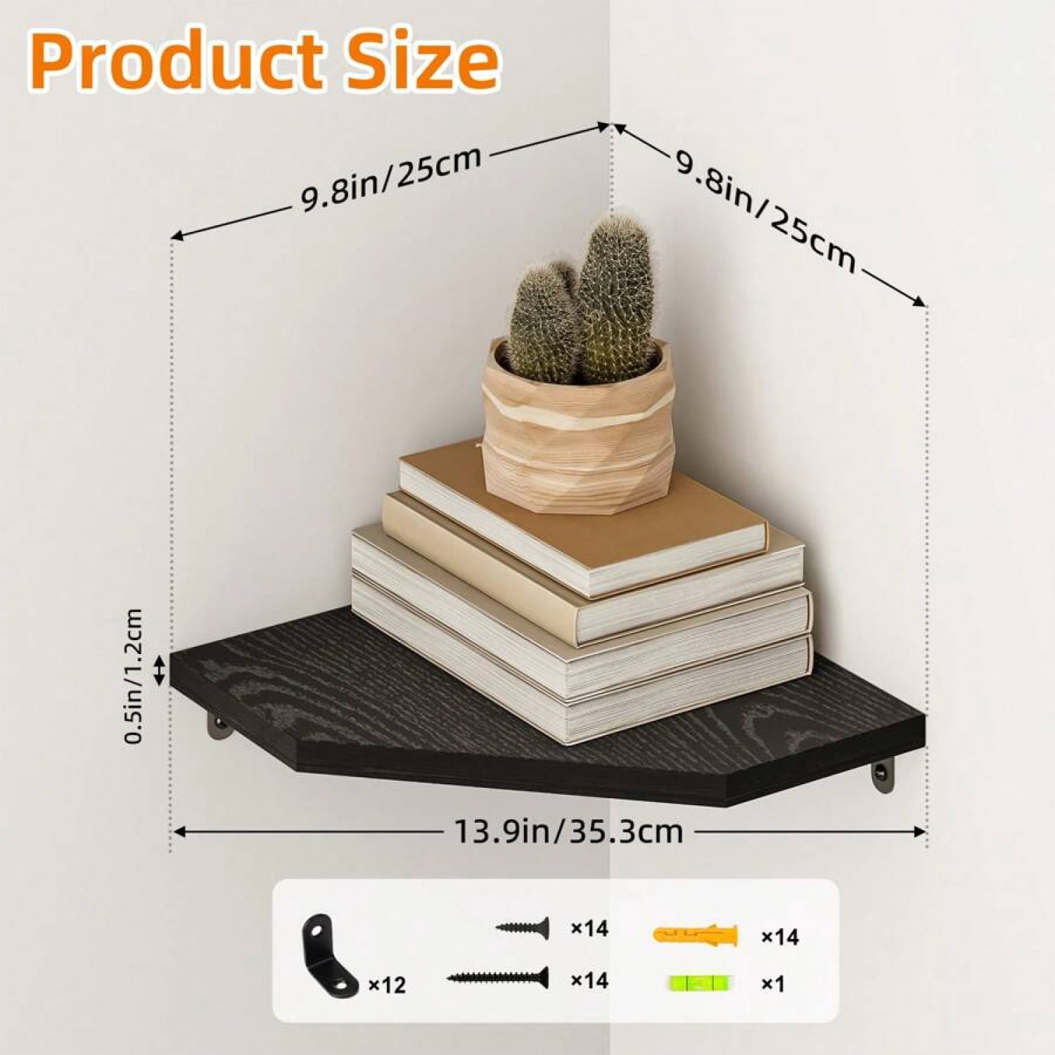 Set Of 4 Floating Corner Shelves, Rustic Wood Wall Mounted Storage & Display Shelves For Bathroom, Kitchen, Living Room & Bedroom Organization
