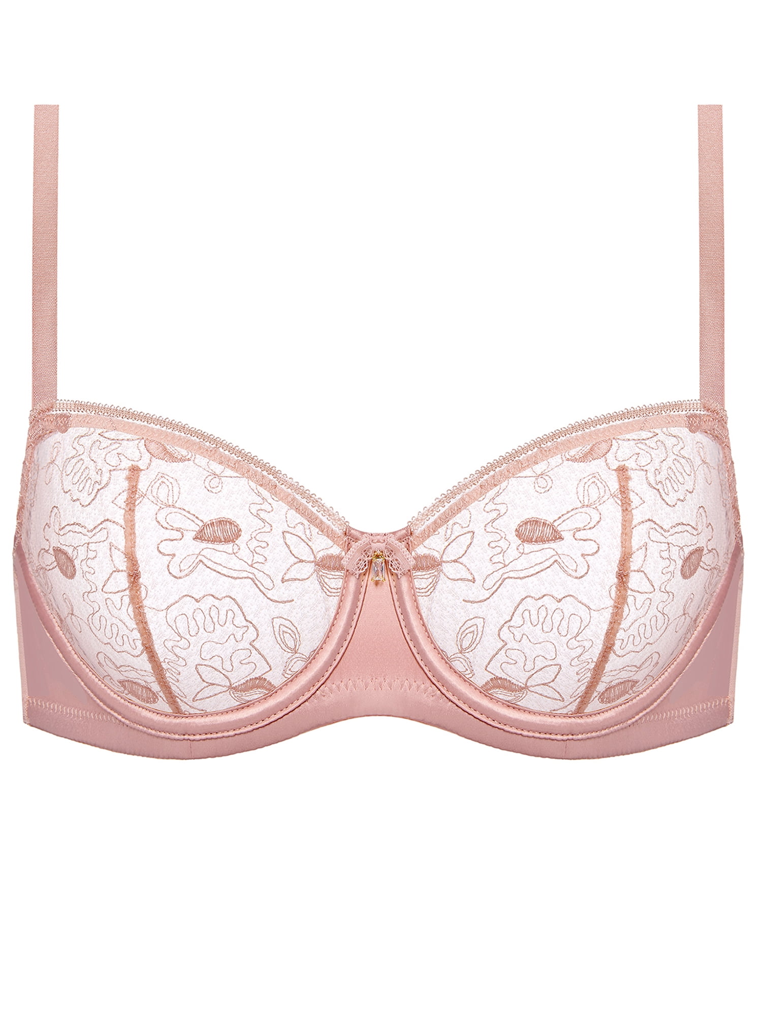 Deyllo Women Lace Balconette Bra Demi Shelf Bra Unlined Underwired See Through Bralette Pink Bras Clothes Size 36B