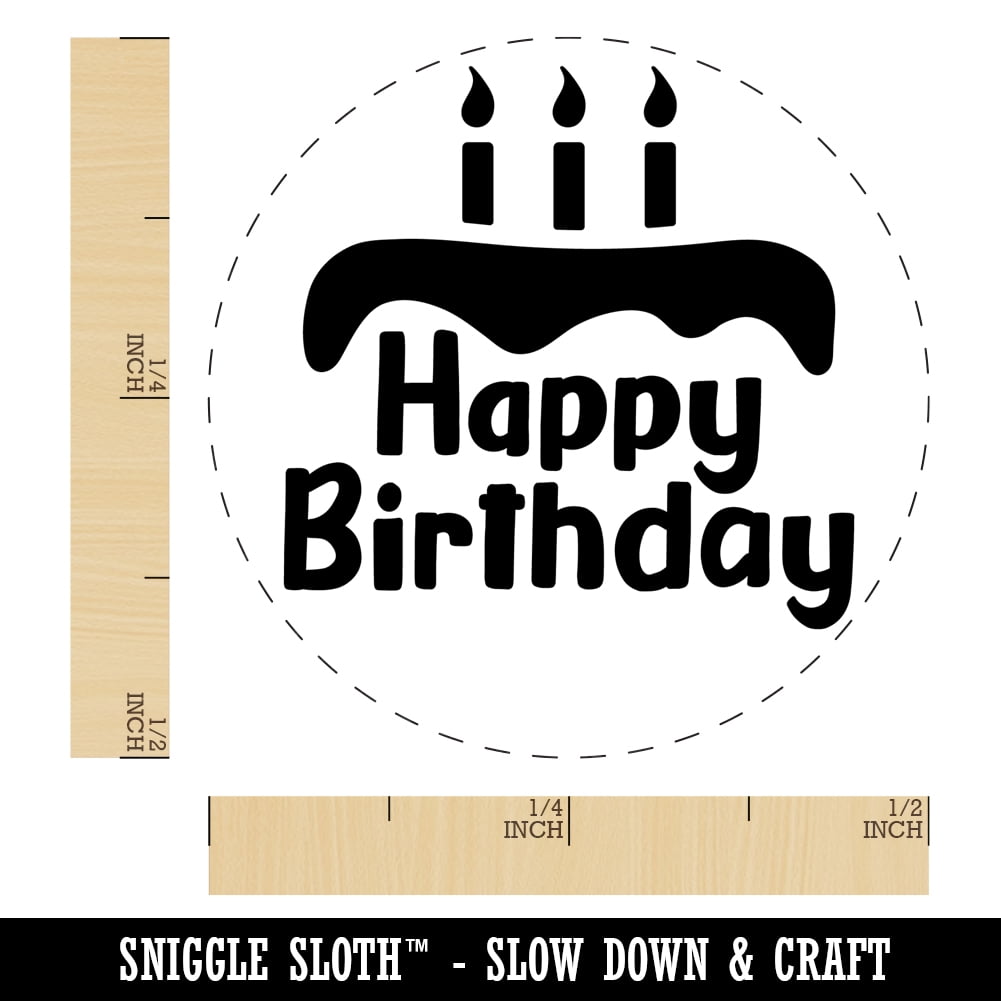 Happy Birthday with Cake Self-Inking Rubber Stamp Ink Stamper - Dry Pad (No Ink) - Mini 1/2 Inch