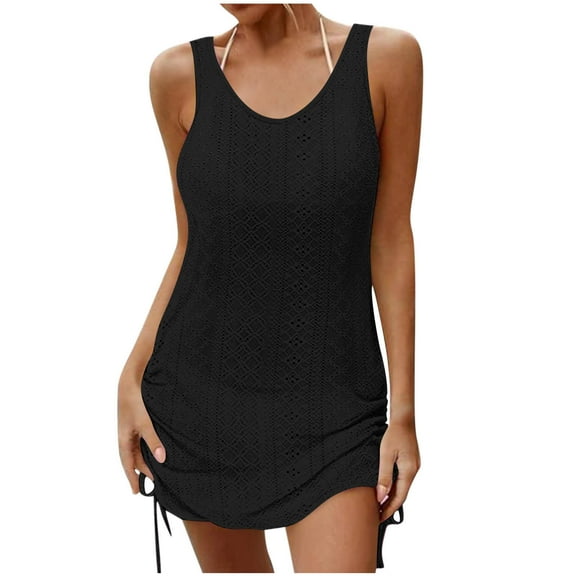 Black Dress Women Sleeveless V-Neck Solid Color Tank Short Dresses Sundress for Women Beach Fashion