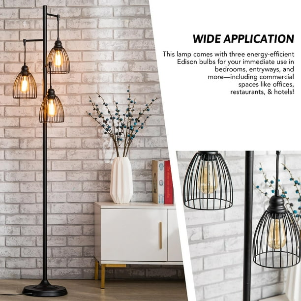 Preenex 169cm Industrial Floor Lamp with 3 Hanging Lights Bulbs