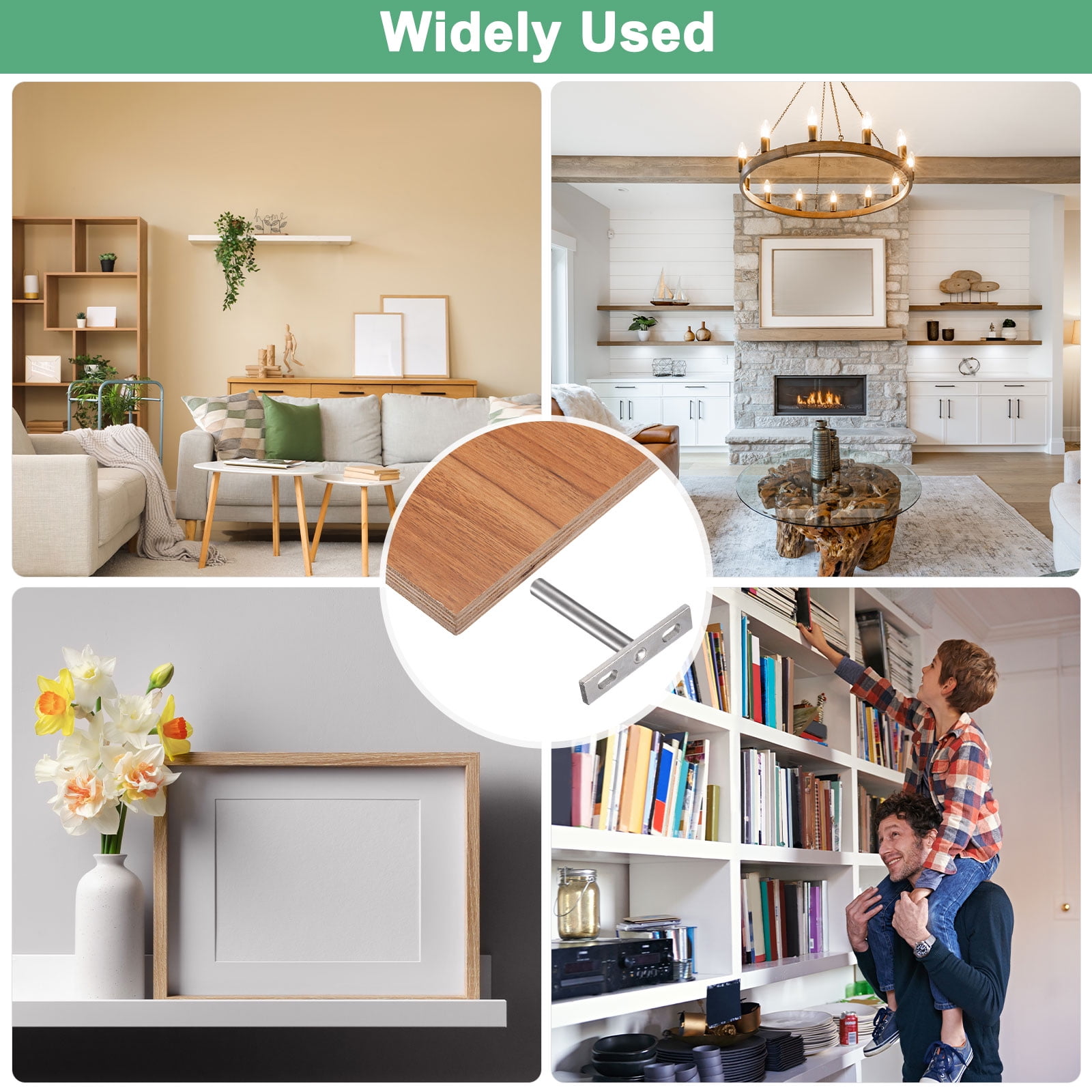 Uxcell 8-Pack Floating Shelf Brackets, 3 Inch Blind Shelf Supports for Shelf Support with Screw Included [Nickel]