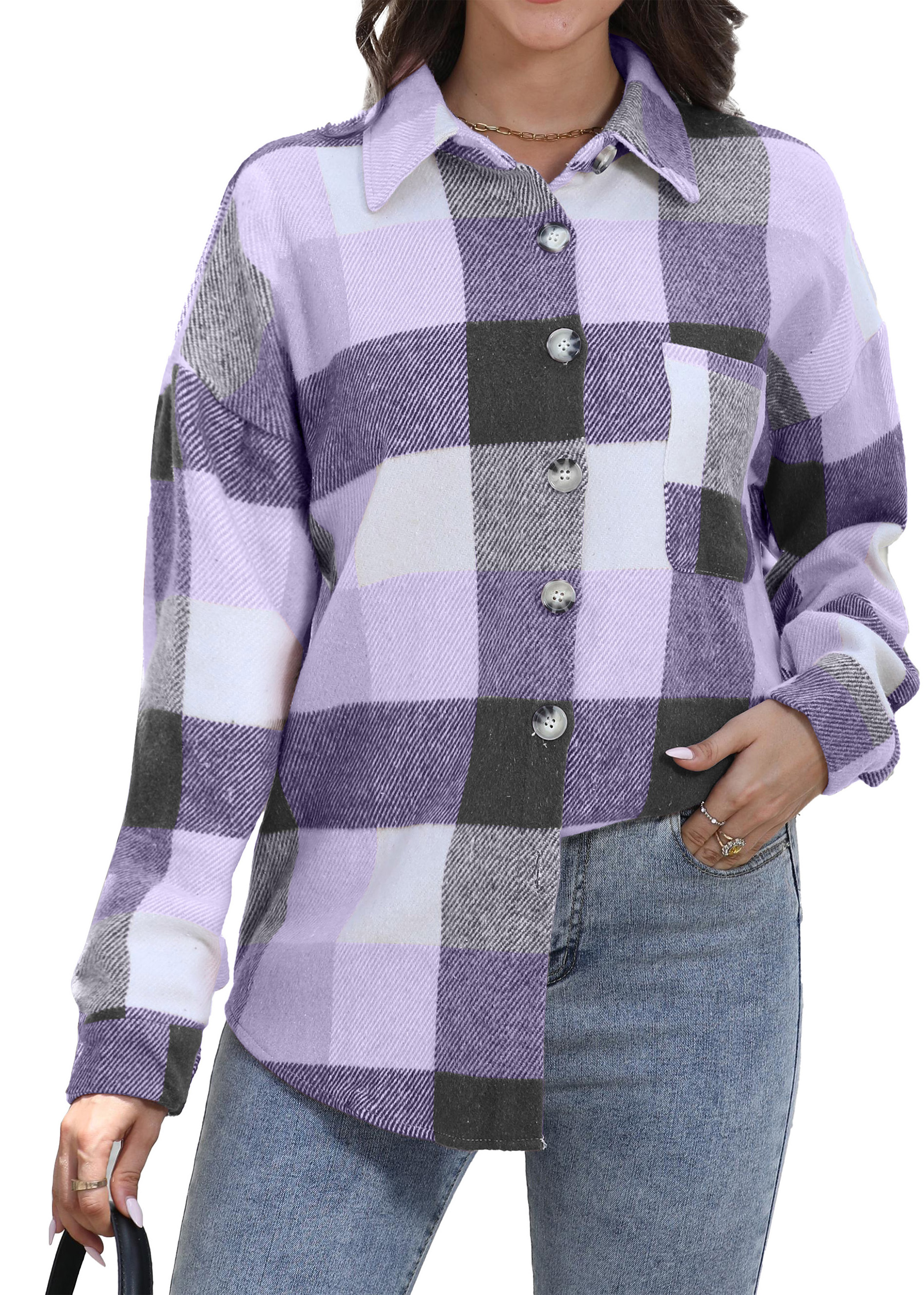 Fantaslook Women's Plaid Flannel Shacket Jacket photo 4