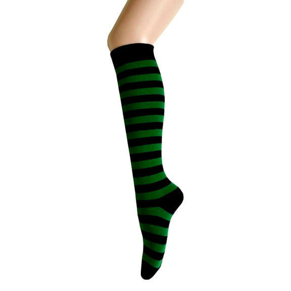 Zebra Stripes Knee High Tube Vintage Socks For Women and Girls in Black With Green Color