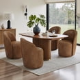 thumbnail image 3 of UIXE Faux Leather Swivel Barrel Accent Chair, Upholstered Kitchen Dining Room Chair, Makeup Vanity Side Chair for Bedroom Living Room - Brown, 3 of 6