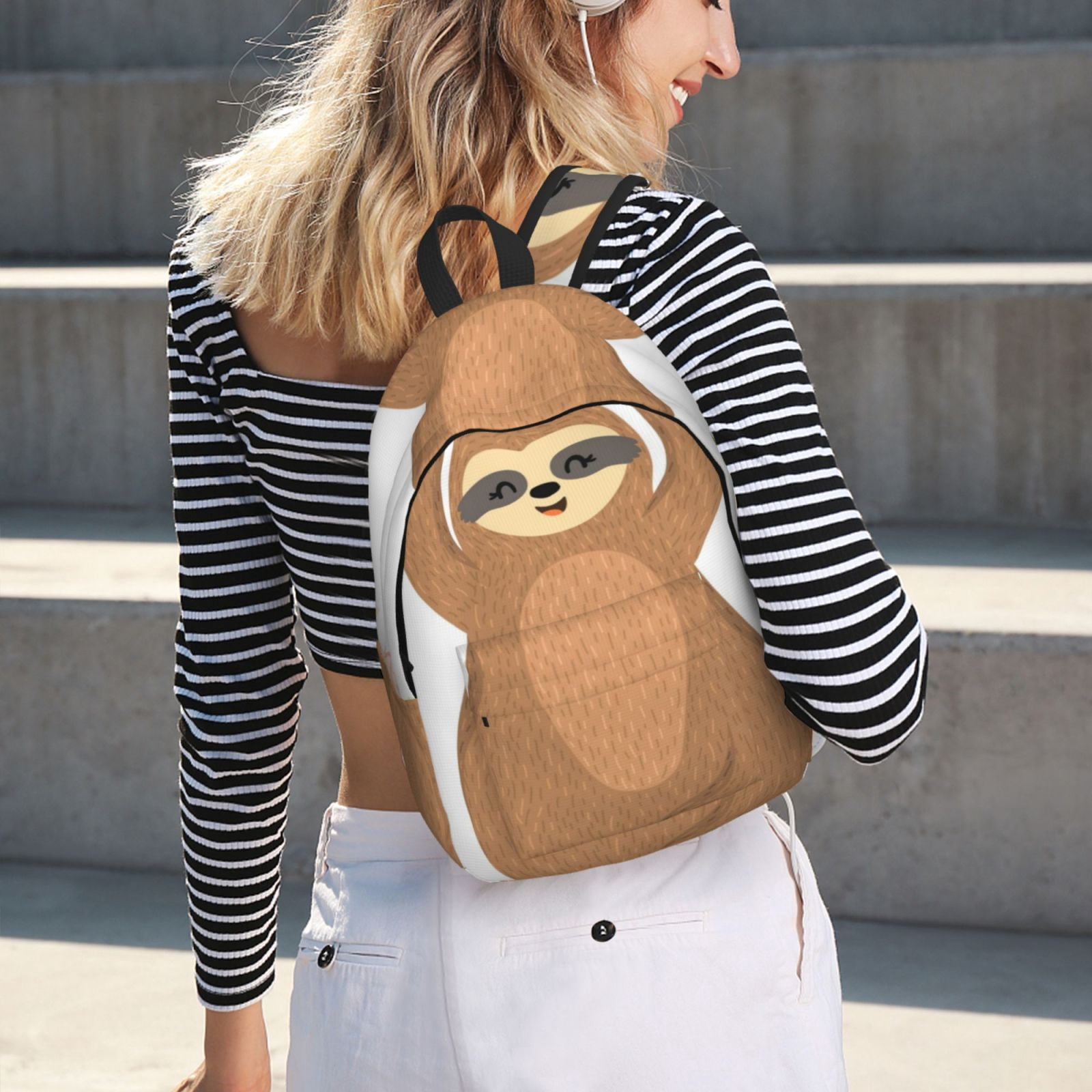 Ratiio Cute Sloth In Yoga Pose Tree Print Canvas Backpack for Women & Men Retro Aesthetic Rucksack Basic Backpack for High School/College Students Travel Laptop Bag