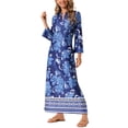 thumbnail image 4 of INSPIRE CHIC Vestido Maxi de Playa Floral Boho con Cuello en V y Mangas 3/4 con Bolsillos y Abertura Lateral S Azul Oscuro, 4 of 6