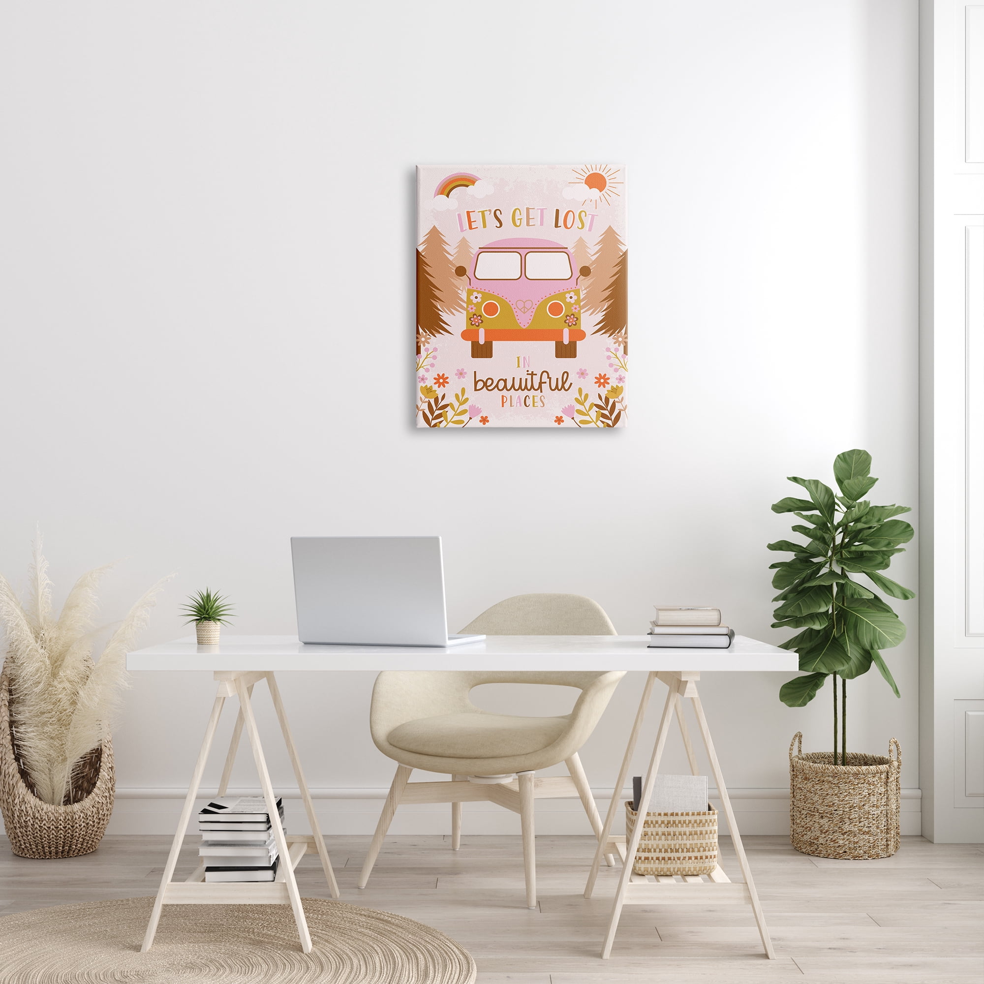 Stupell Industries Let's Get Lost Phrase Adventure Peace Flowers Van, 24 x 30, Designed by Angela Nickeas
