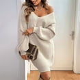 thumbnail image 5 of Women Backless Tied Long Lantern Sleeve Pullover Sweaters Fall Winter Trendy Clothes Beige XL, 5 of 7