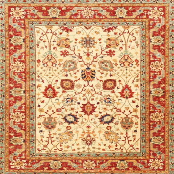Ahgly Company Indoor Square Traditional Orange Red Oriental Area Rugs, 6' Square
