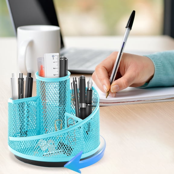 SHENGXINY Pen Holder for Desk, 360 Degree Rotating Pen Container, Stable Pen Bucket with Practical Desktop Storage Solution for Office and Home Blue