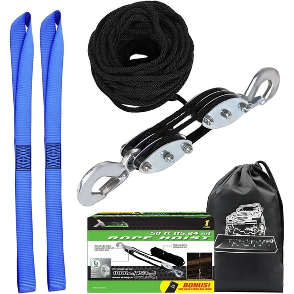 Heavy-Duty 2,000 LB Breaking Strength 50 FT Rope Hoist
