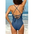 thumbnail image 6 of Women's V Neck One Piece Swimsuits Ruffled Lace Up Monokini Swimwear, 6 of 6
