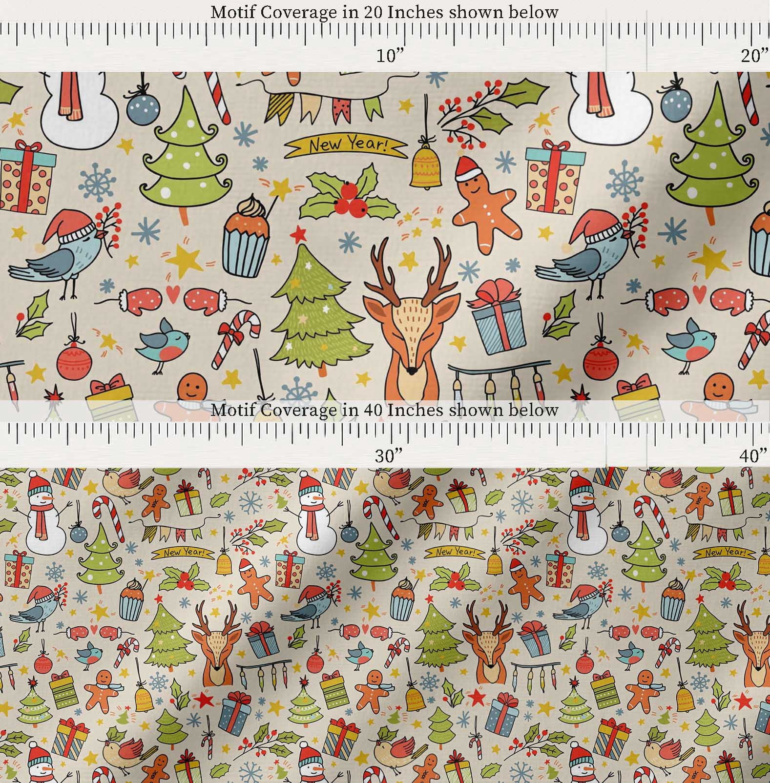 Soimoi Cotton Poplin Fabric Gift Box,Snowman & Tree Christmas Printed Fabric 1 Yard 42 Inch Wide