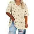 thumbnail image 2 of Spring Tops GaThRRgYP Plus Size T Shirts for Women,Women's Oversized V-neck Short Sleeved Solid Summer Base Shirt Sports T-shirt Beige XXL, 2 of 4