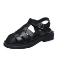 thumbnail image 1 of Sandalias casuales de cuero suave para mujer estilo verano suave punta inferior gruesa retro sandalias romanas planas para mujer, 1 of 5