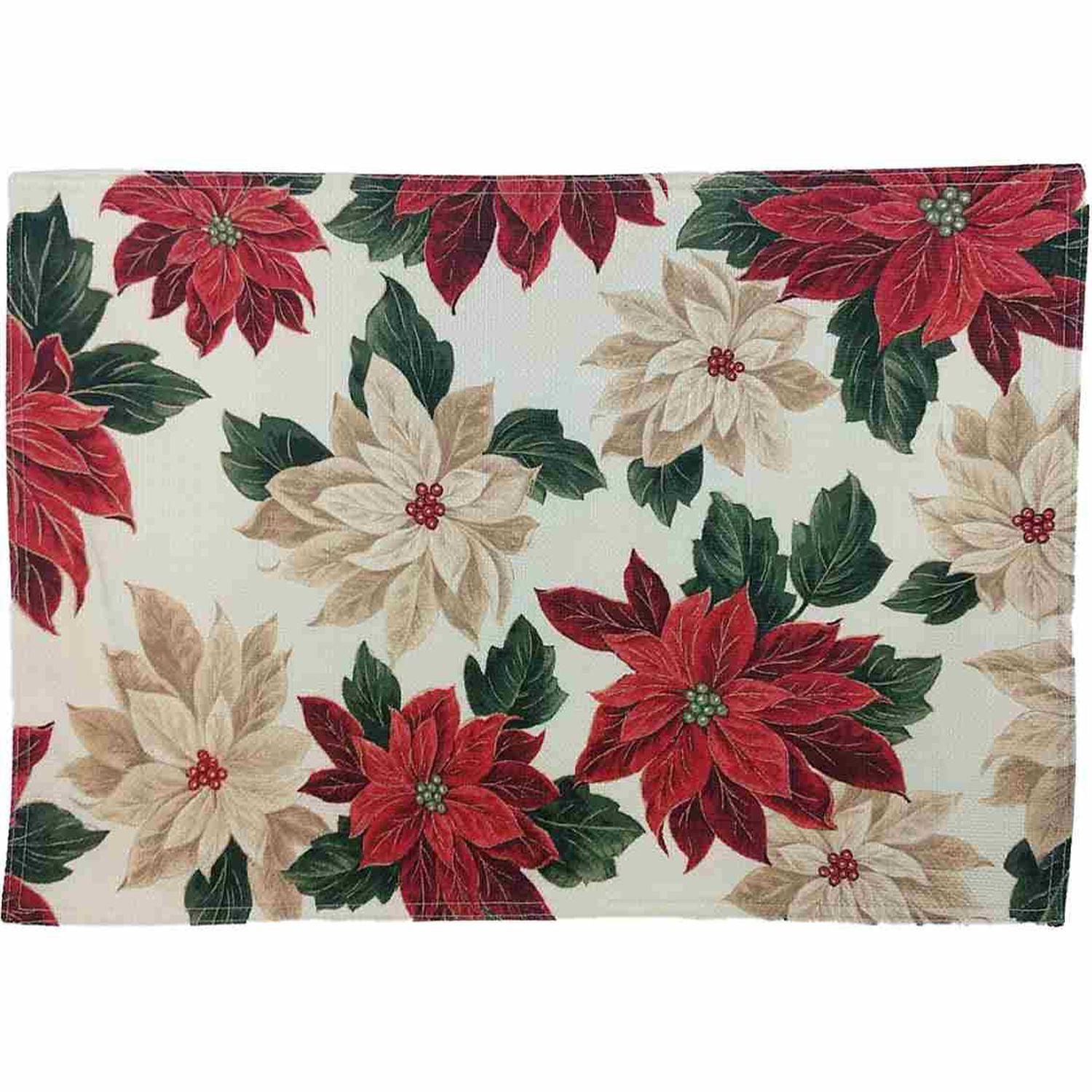 Christmas Poinsettia Holiday Flower Dining Placemats Set of 4 