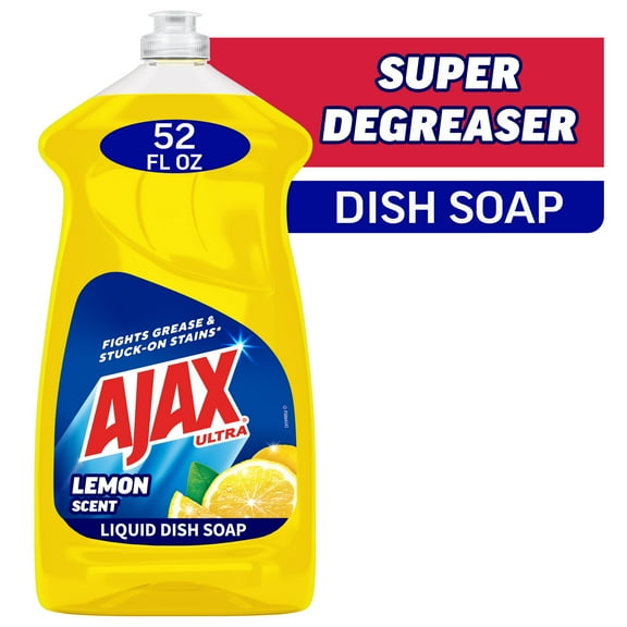 Ajax Ultra Liquid Dish Soap Lemon Scent, Super Degreaser, Mess-Free, Easy-Flip Cap, 52 fl oz Bottle