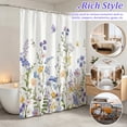 thumbnail image 4 of Dznils White Floral Fabric Shower Curtain, Watercolor Floral Bathroom Curtain with Hooks, Purple, 72" x 72", 4 of 11