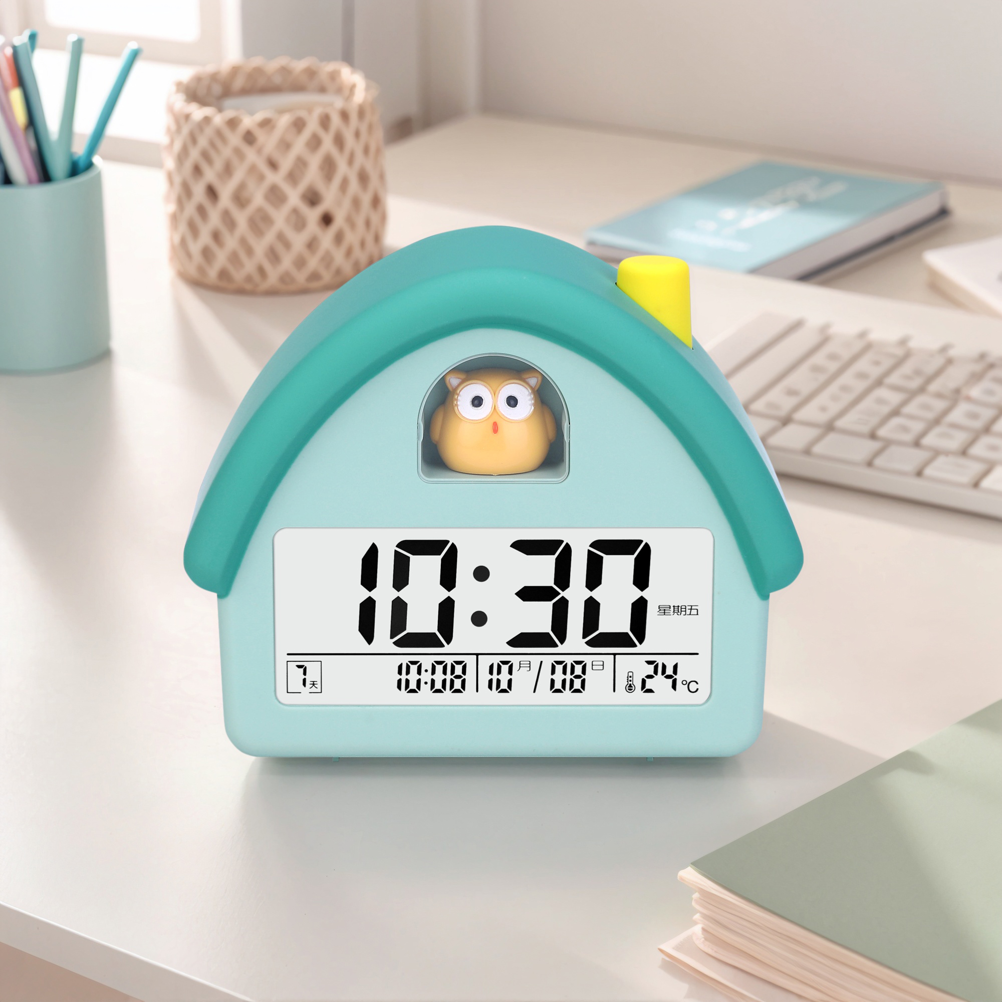 Unique Bargains House-Shaped Alarm Clock Blue Owl 4.3"L x 2.4"W x 5.0"H