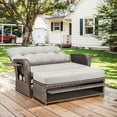 thumbnail image 2 of PARKWELL 2-Piece Outdoor Patio Rattan Daybed Furniture Set,Wicker Loveseat Sofa with Built-in Storage Ottoman,Adjustable Backrest,Retractable Side Tray,Brown Rattan, Beige Cushions, 2 of 9