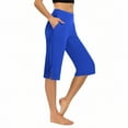 thumbnail image 2 of Eryao Split Hem Capri Pants for Women High Waisted Straight Leg Yoga Capris with Pockets Casual Lightweight Office Work Pants Blue L, 2 of 9