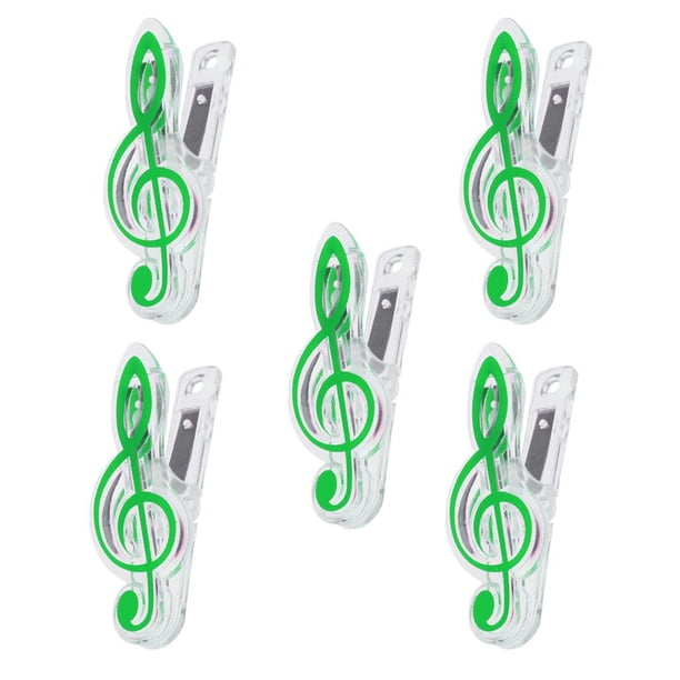 Lote de 5 pinzas de plástico para partituras musicales, sujetalibros, marcapáginas para estudiantes Verde