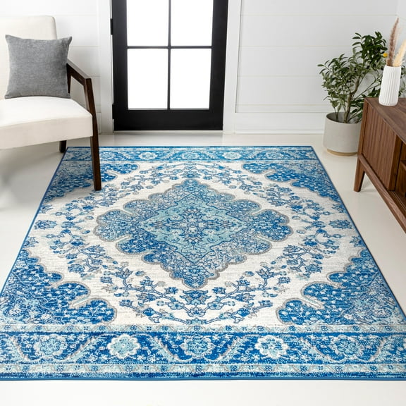 JONATHAN Y BOHEMIAN FLAIR 5 x 8 Area Rug, Vintage Medallion - Cream/Blue, BMF106B-5