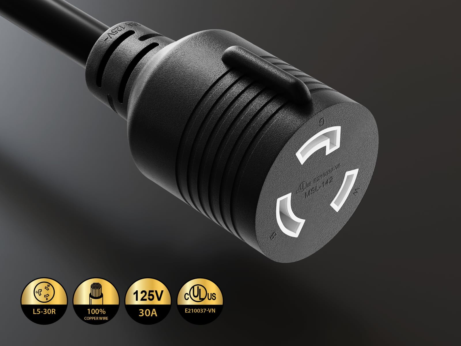 Cable Leader 25ft NEMA L5-30P to L5-30R Locking Heavy Duty Power Extension Cord, Black