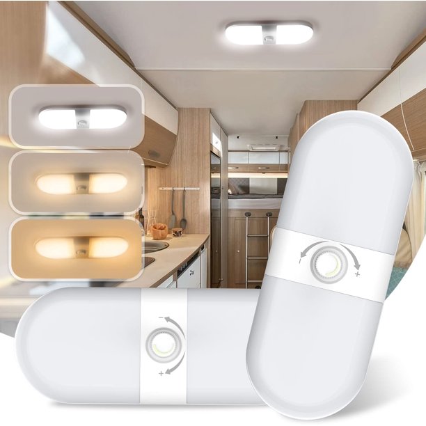 RV LED Light Interior, RV Ceiling Double Dome Light with 3 Color Mode, DC 1224V Ceiling Light