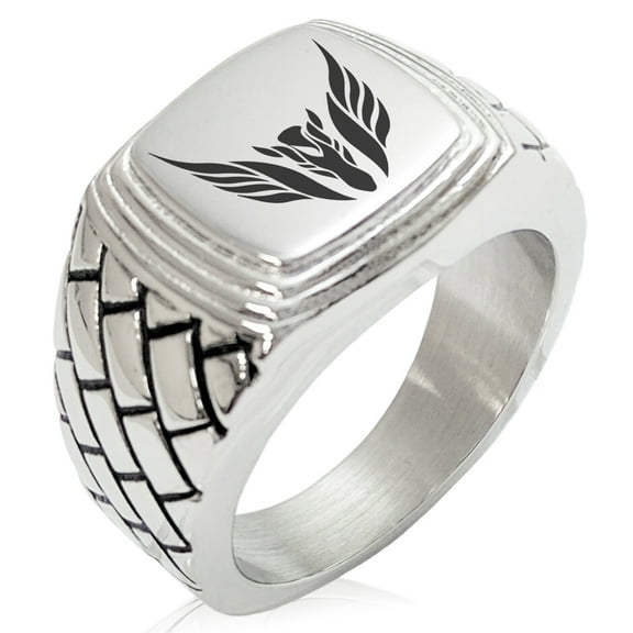 Stainless Steel Greek Mythology Pegasus Geometric Pattern Step-Down Biker Style Polished Ring