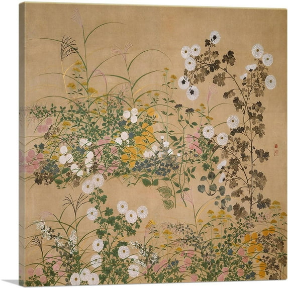 ARTCANVAS Flowering Plants In Autumn 18th Century Canvas Art Print by Ogata Korin - Size: 36" x 36" (0.75" Deep)