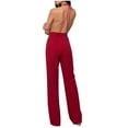 thumbnail image 5 of BLVB Women's V Neck Sleeveless Tied Backless Long Wide Leg Pant Outfits Jumpsuit Elegant Cocktail Party Romper Wine, 5 of 7