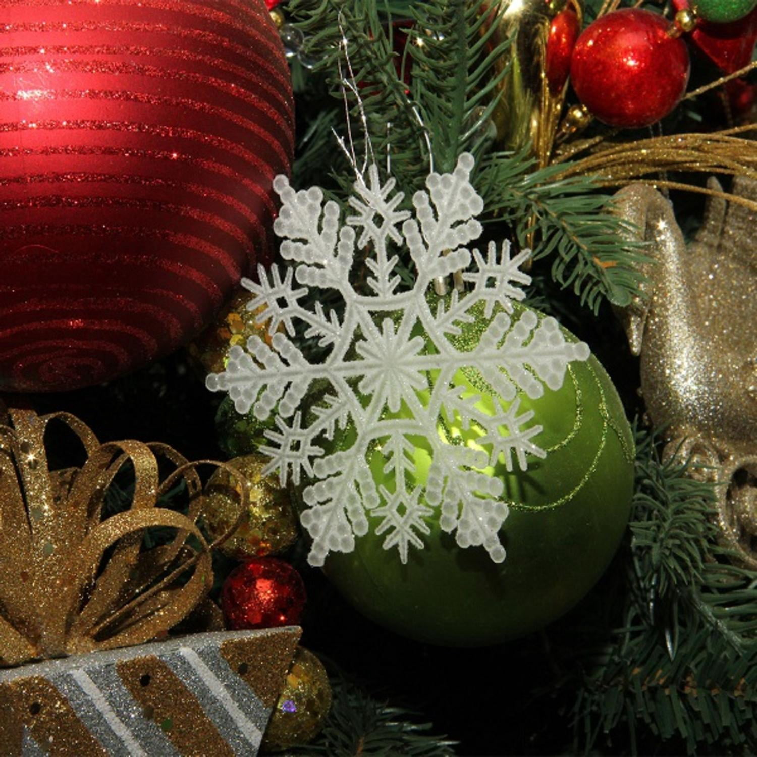Club Pack of 24 White Glitter Snowflake Christmas Ornaments 4"