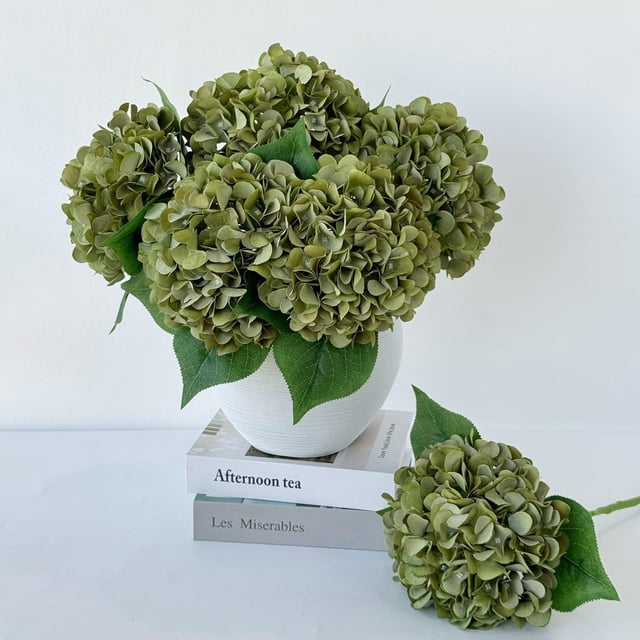 Flor artificial ZYTUYO, hortensias verdes de seda, 50 cm, 5 unidades