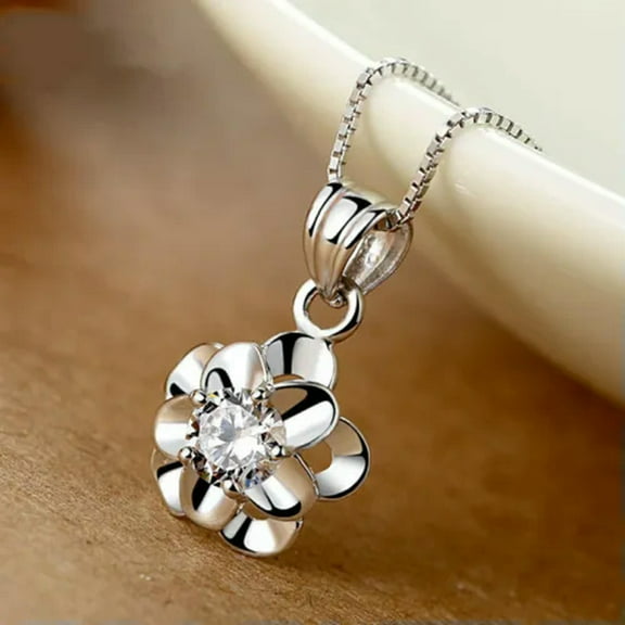 EOEMY Charm Jewelry Cubic Zircon Women 925 Silver Necklace Pendant Engagement Gift