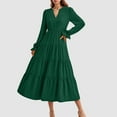 thumbnail image 2 of felwors Long Sleeve Dress for Women 2025 Fall V Neck Tiered Spring Elegant Modest Flowy Wedding Guest Maxi Dresses Dark Green, XL, 2 of 5