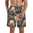 thumbnail image 2 of Uemuo Rose Flowers Pattern Men's Swim Trunks Hawaiian Beach Bathing Suit Swimsuits Beach Quick-Dry Shorts with Pockets-Medium, 2 of 9