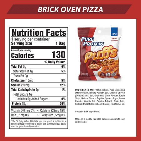 Pure Protein Puffs Snack, Brick Oven Pizza, 18g Protein, 4 Ct