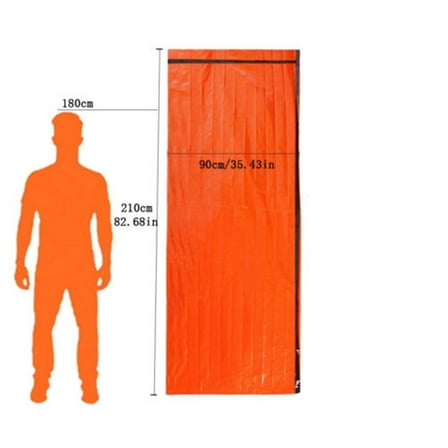 Emergency Sleeping Bag, Thermal Survival Gear For Outdoor Camping, Hiking, 200x91cm Lightweight PE Material Retains 90% Body Heat, Orange Rescue Blanket With Carry Pouch