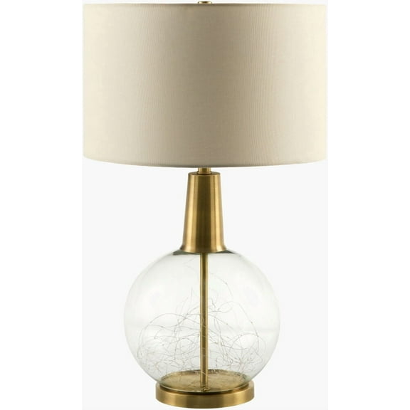Livabliss Table Lamps, 30" Mittag Global Bedside Nightstand Table Lamp for Bedroom Living Room Office, Clear, Metallic - Brass Body with White Shade (30"H x 17"W x 17"D)