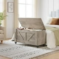 thumbnail image 2 of Storage Chest, Storage Trunk With 4 Wheels, 39.4" Wooden Storage Bench With 2 Safety Hinges, Blanket Chest, Entryway Bench With Storage, Supports 350 Lbs, for Living Room,Gray, 2 of 9